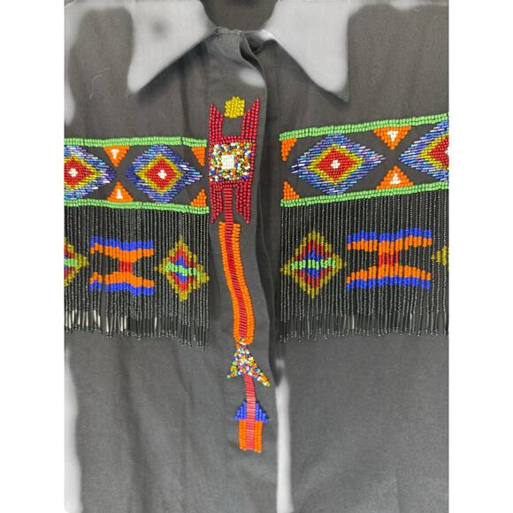 Lew‎ Magram Blouse VTG Women's Western Rodeo Beaded Heritage Native Button Up 8 - Picture 5 of 16
